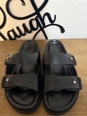 Jenni Kayne Black Double-Strap Leather Slide Sandals